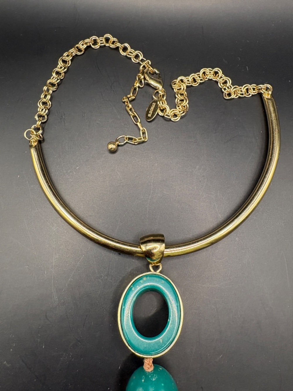 CHICO'S Jane Collar Green Gold Pendant Necklace - Picture 7 of 8